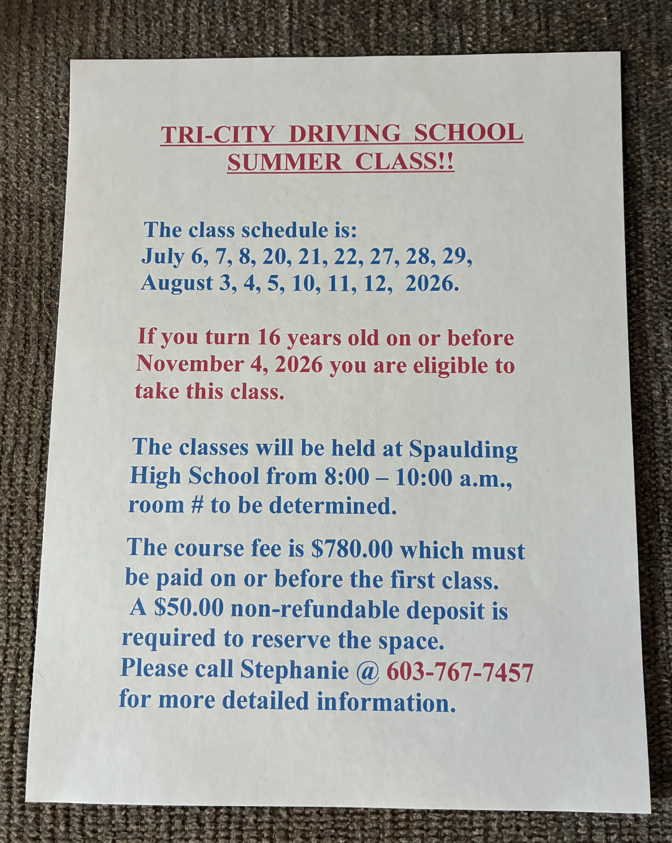 July/Aug 2026 Schedule